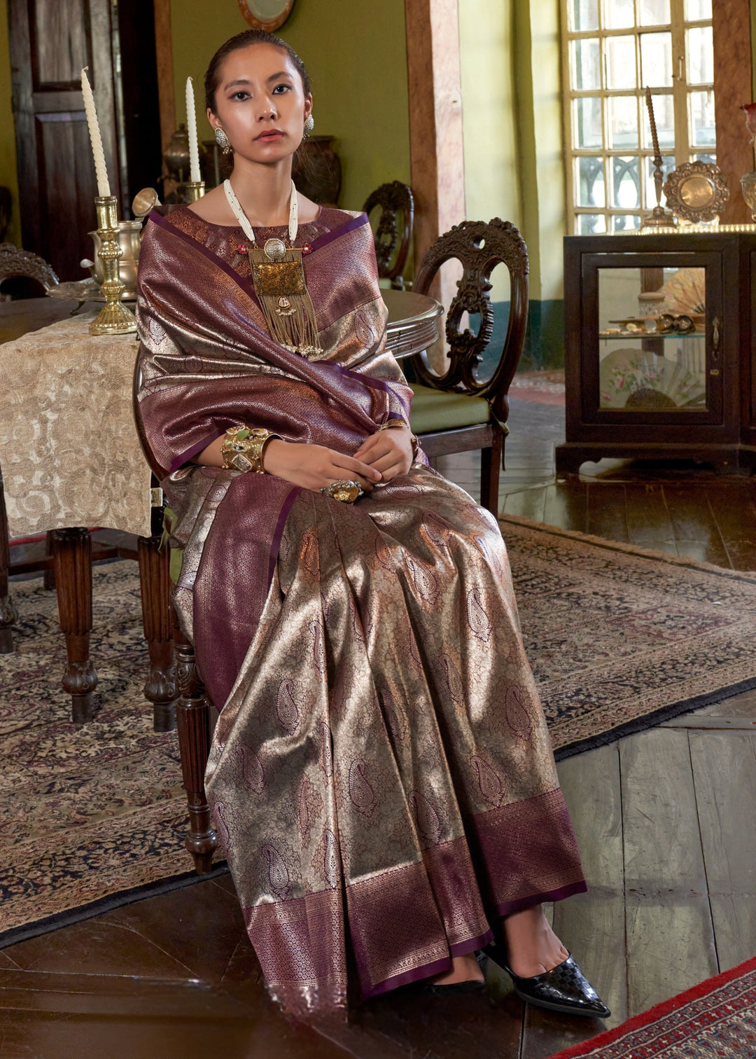 Silver Pure Handloom Dharmavaram Weaving Silk Saree