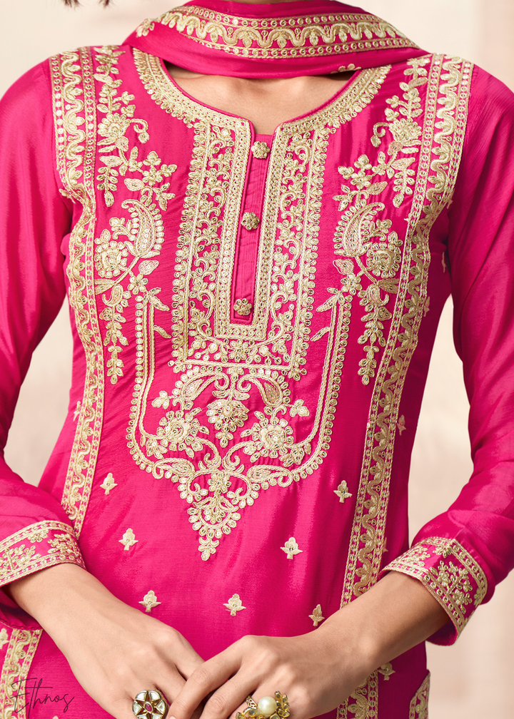 Barbie Pink Chinon Silk Palazzo Suit