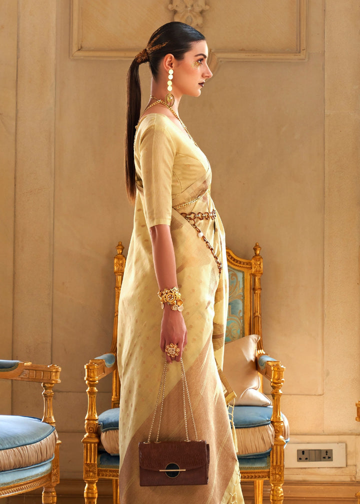 Banana Yellow Tissue and Khicha Zari Handloom Weaving Silk Saree
