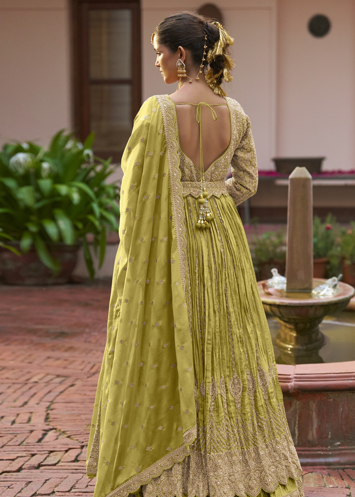 Pistachio Green Chinon Salwar Suit