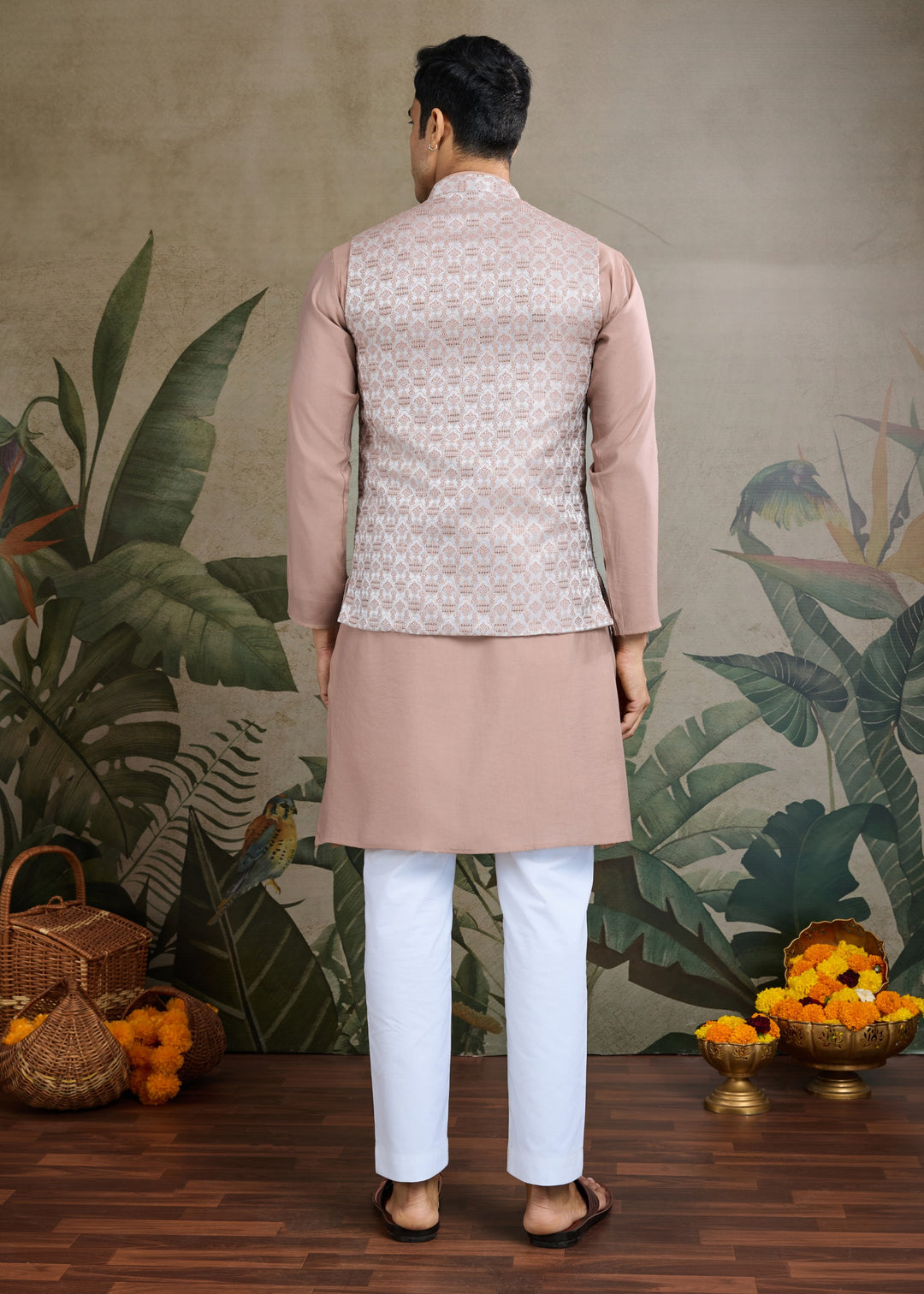 Ivory Mens Wear Koti Style with Kurta and Pajama