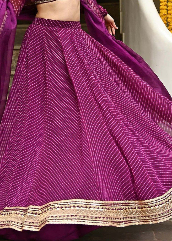 Grape Purple Georgette Leheriya Print Lehenga With Zari And Lace Work