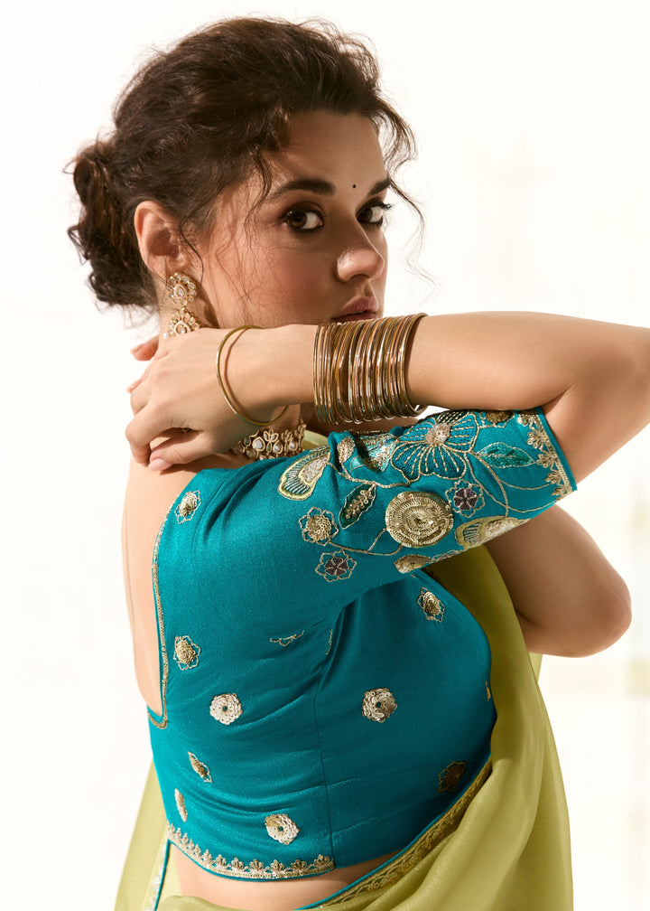 Apple Green Organza Tissue Silk Saree