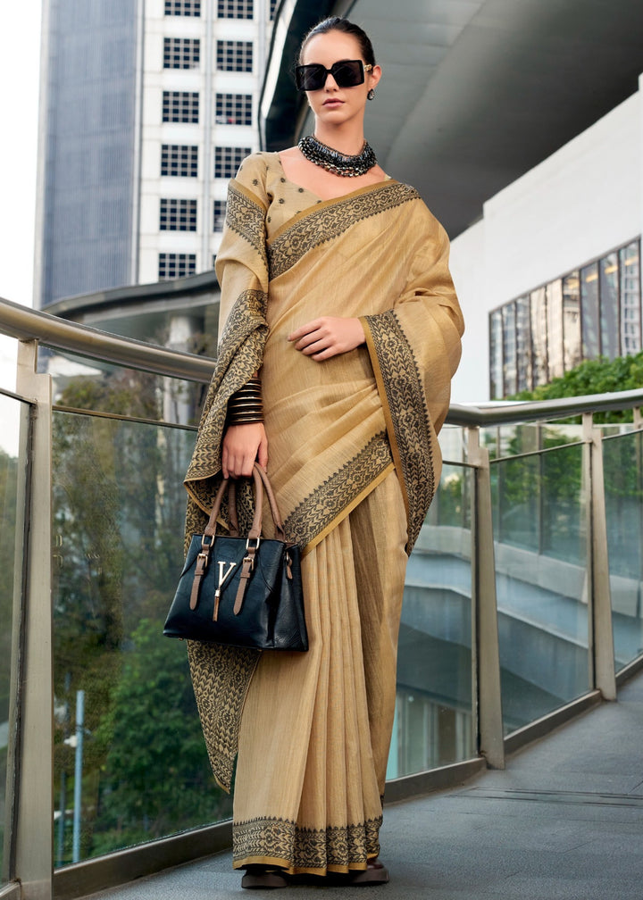 Golden Brown Linen Tissue Silk Saree