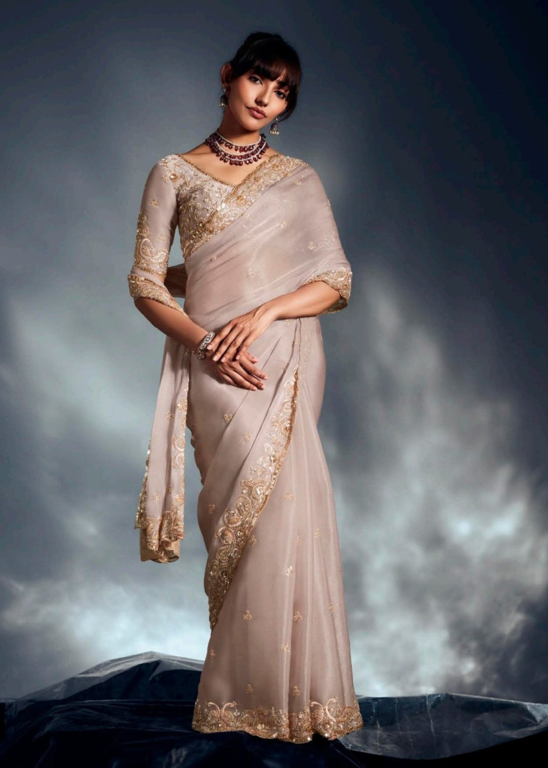 Beige Pure Fancy Saree with Hand Worked Border