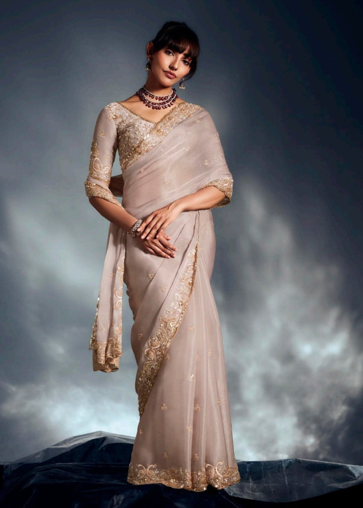 Beige Pure Fancy Saree with Hand Worked Border