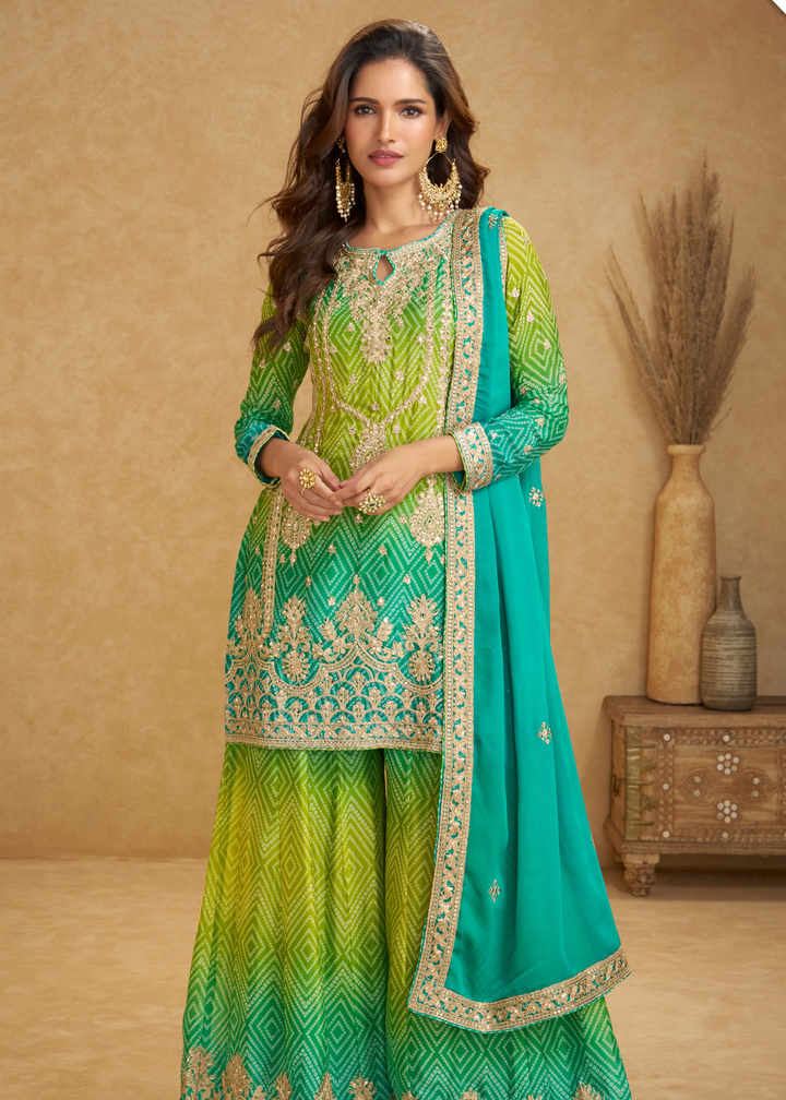 Sea Green – Lime Ombre Chinon Palazzo Suit