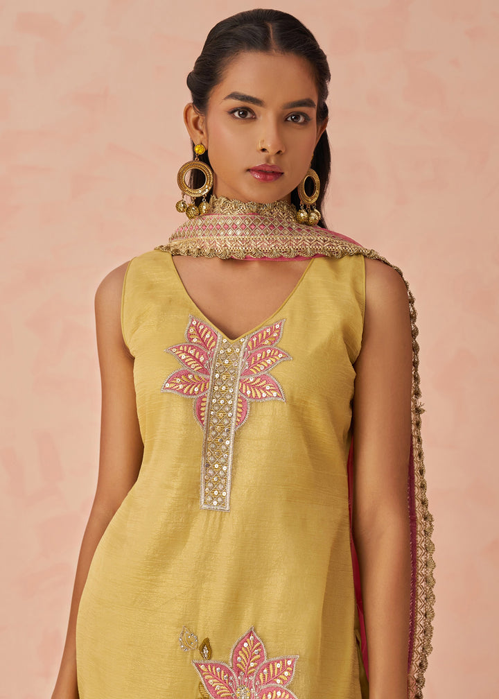 Tuscany Yellow Embroidered Silk Salwar Suit