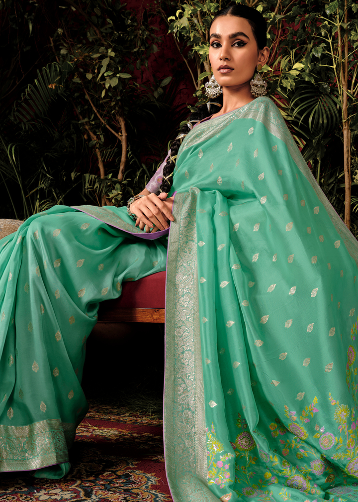 Cool Green Zari Woven Dola Silk Saree with Designer Pallu