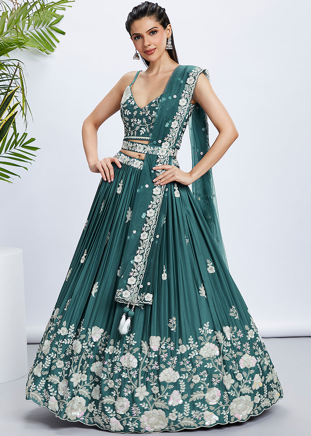 Dark Cyan Blue Georgette Lehenga Choli