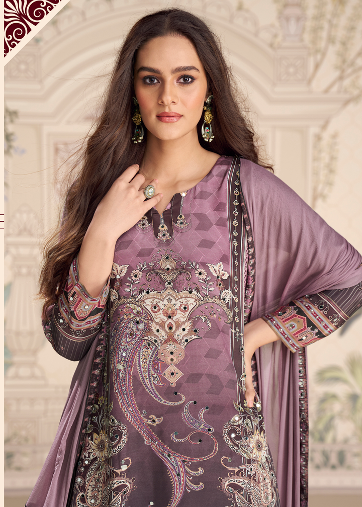 Lavender Purple Crep Silk Sharara Suit