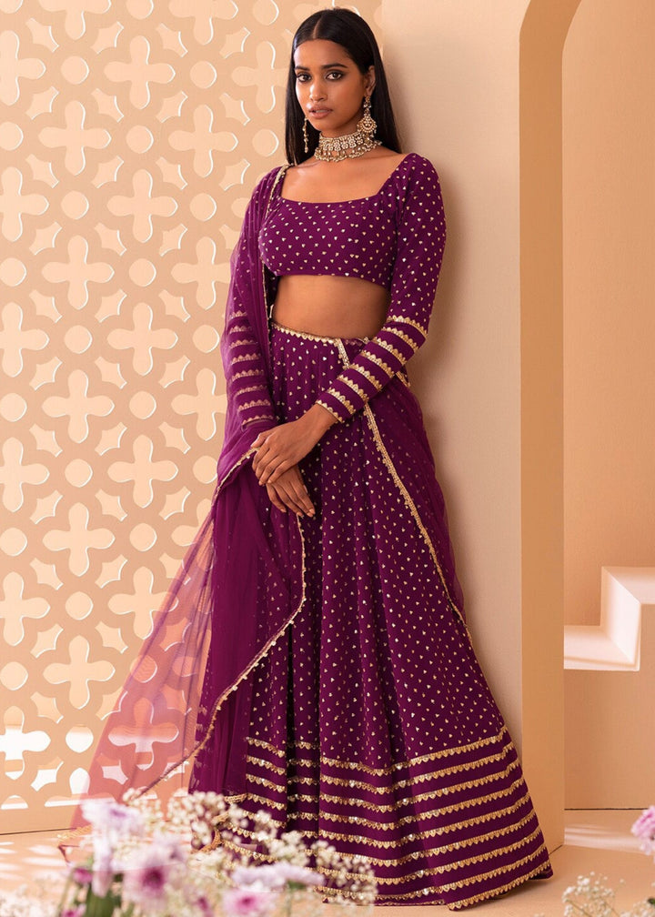 Grape Purple Georgette Lehenga Choli With Sequins Zari Embroidered Work