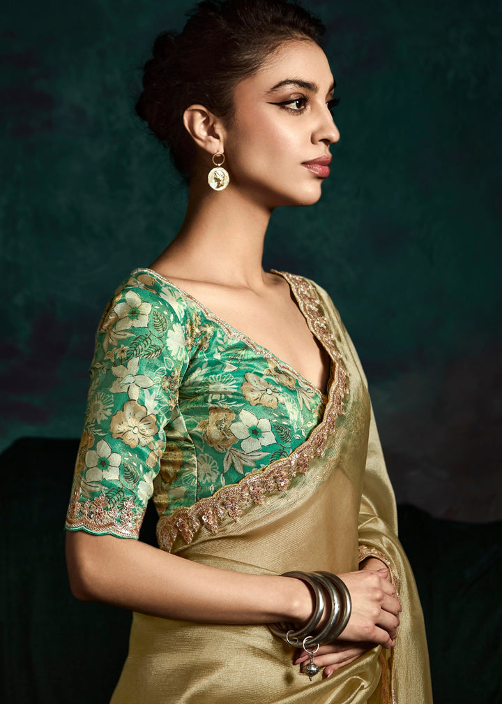 Golden Silk Saree With Sequins