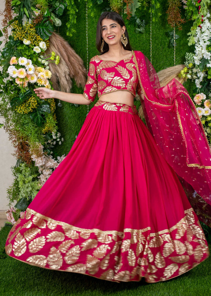 Raspberry Pink Georgette Lehenga Choli With Sequins Zari Embroidered Work
