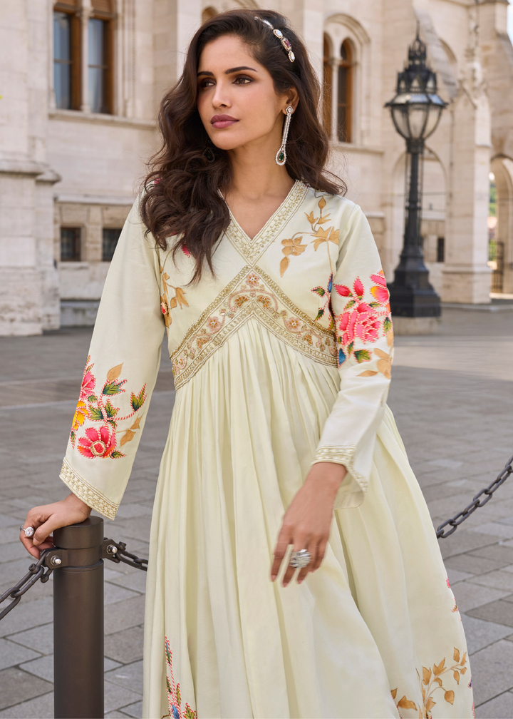 Pastel Pistachio Chinon Silk Gown with Dupatta