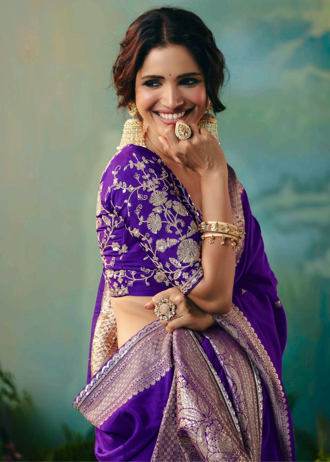 Royal Purple Pure Viscose Dola Silk Saree with Zari Weaving & Embroidered Blouse