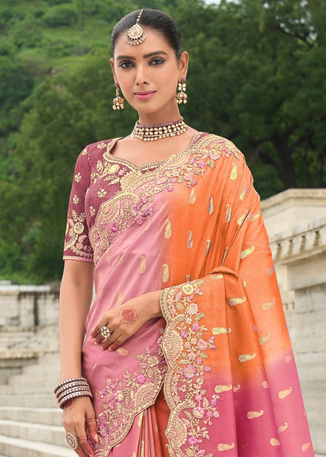 Soft Pink Silk Saree With Embroidery Cut and Butti Work