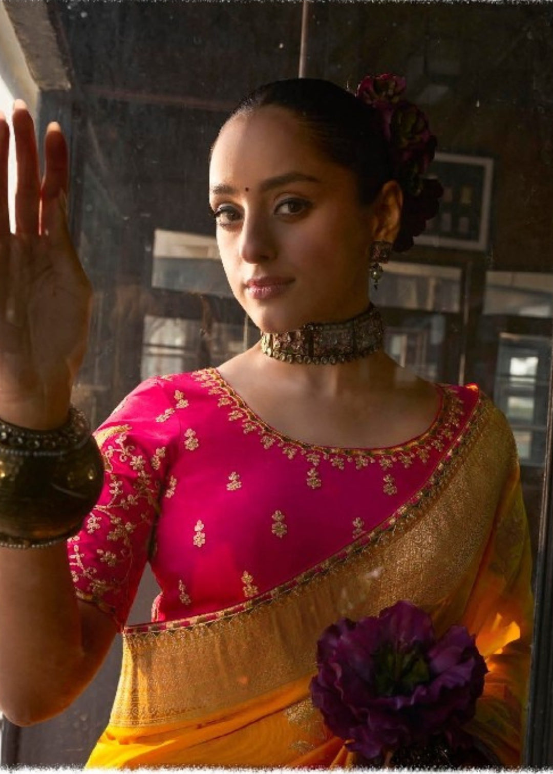 Orange Soft Dola Viscous Silk with 3d Weaved Pallu and contrast blouse Saree