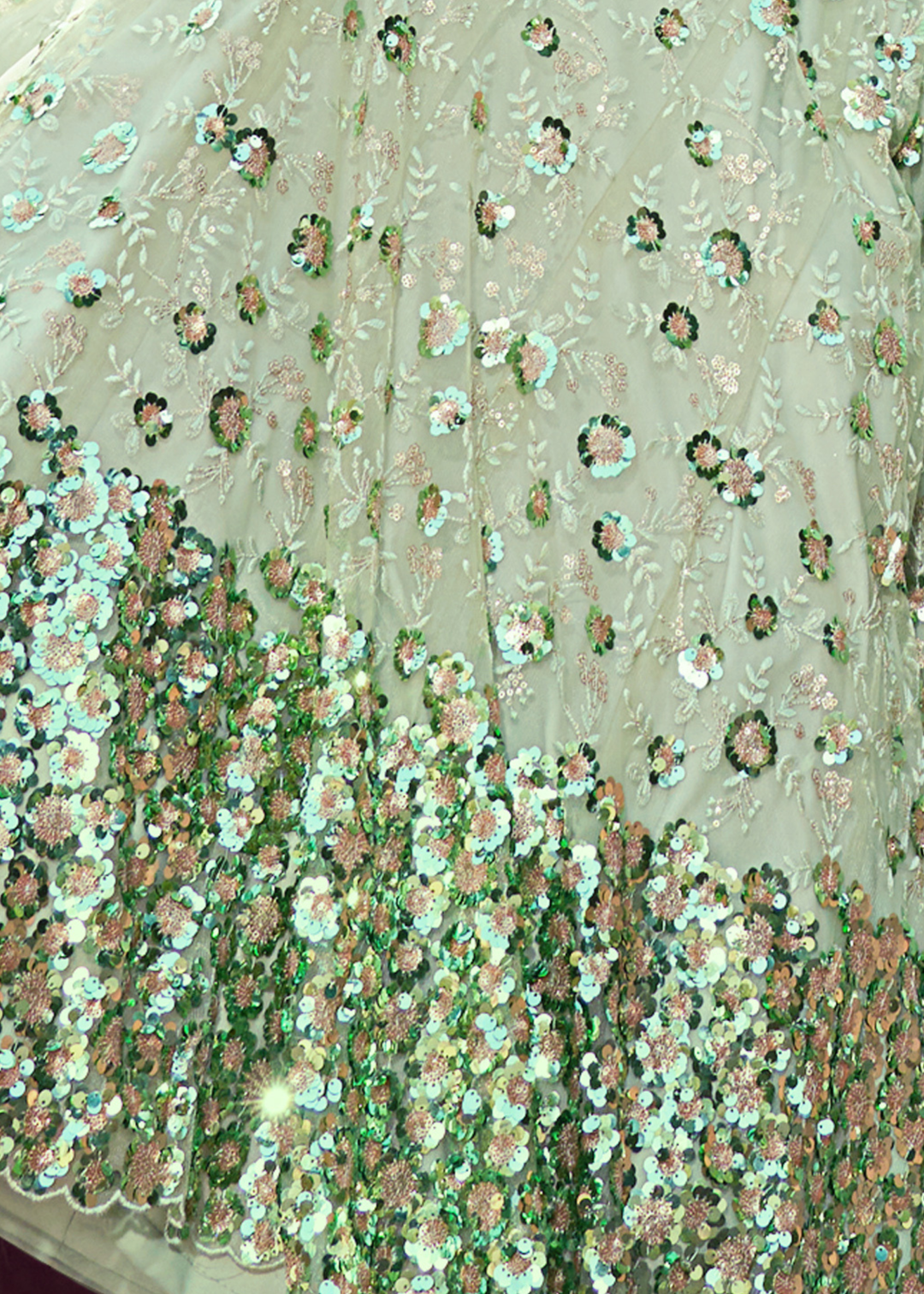 Mint Green Designer Soft Net Lehenga Choli with Sequins & Thread work