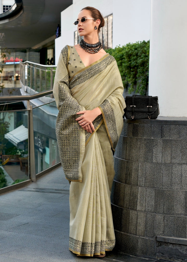 Sage Green Linen Tissue Silk Saree