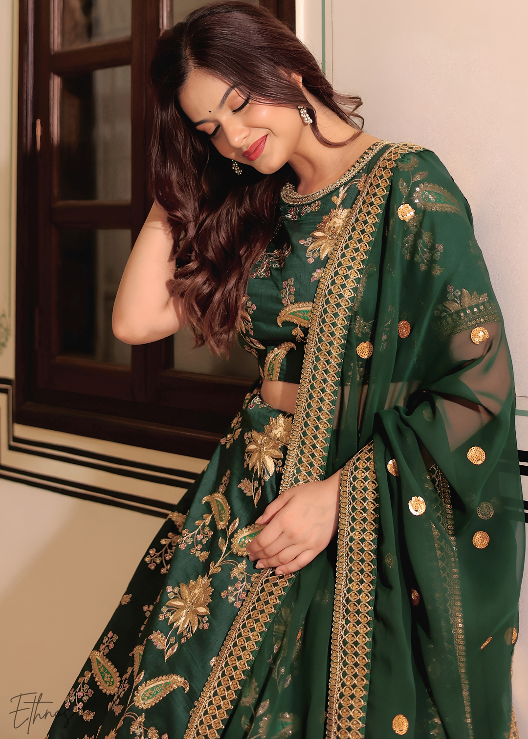 Dark Green Silk Lehenga Choli