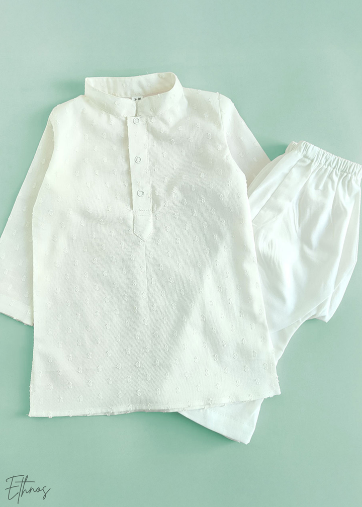 Organic Cotton Textured White Kurta with Pant