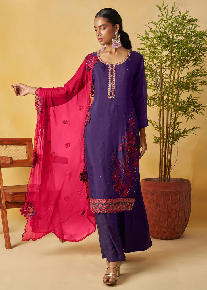 Deep Purple Salwar Suit with Wine Pink Dupatta