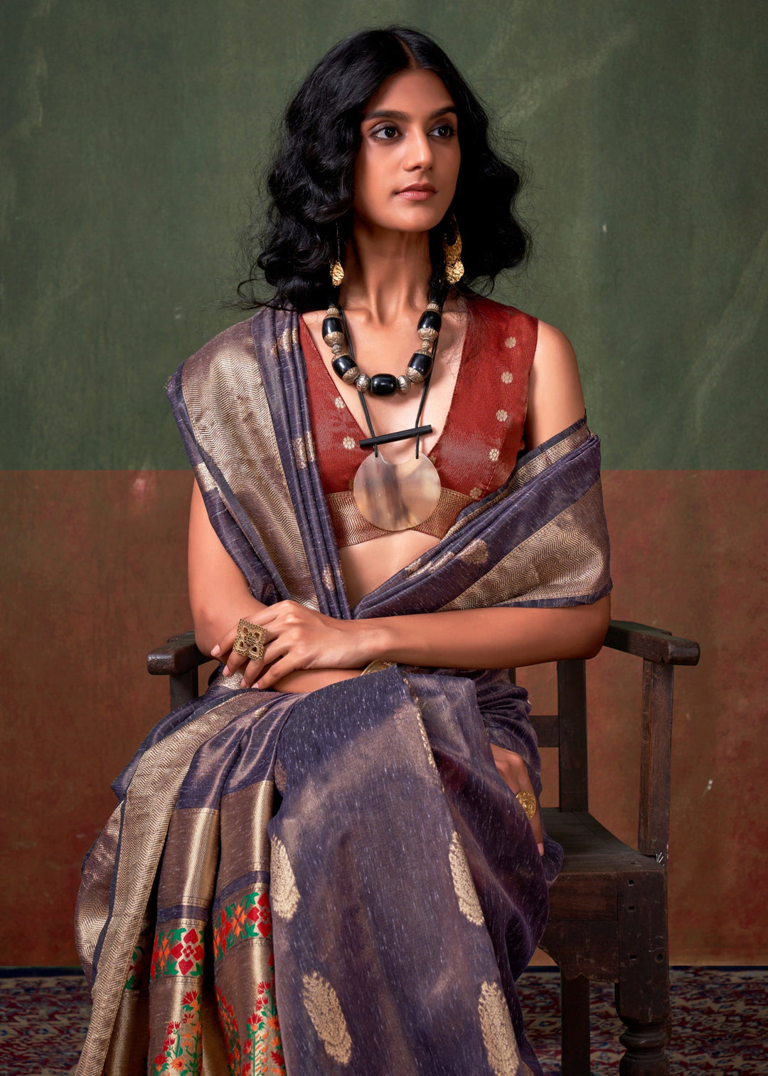 Purpleish Paithani Tissue Silk Saree With Zari Work