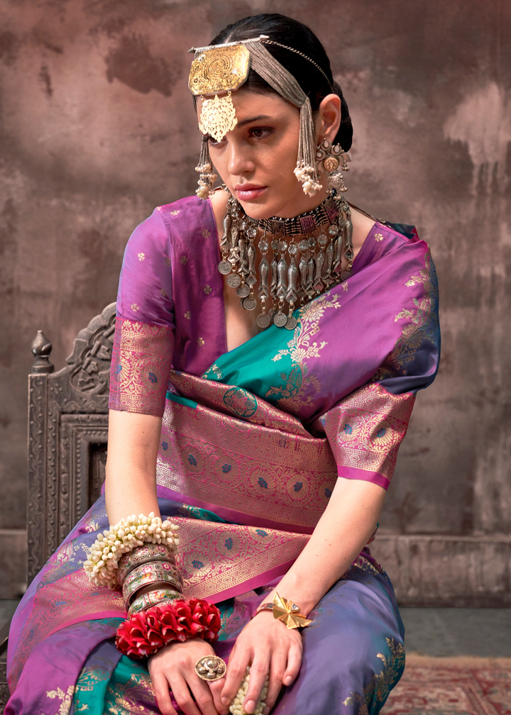 Purple & Green Rangkaat Handloom Silk Saree
