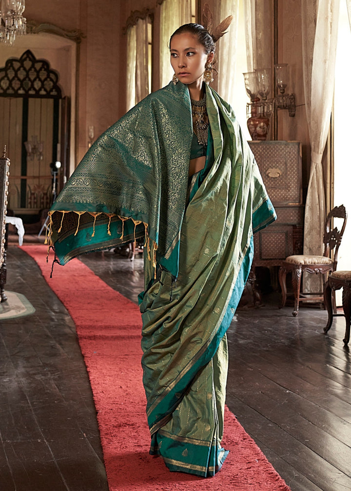 Pear Tussar Silk Handloom Weaving Saree