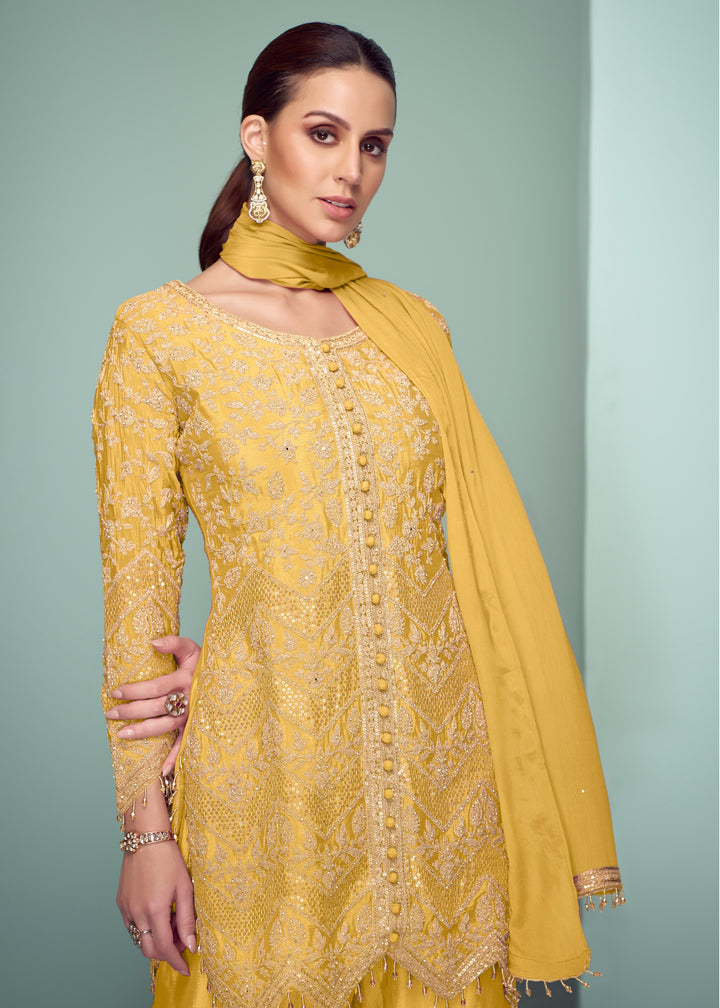 Canary Yellow Chinnon Silk Palazzo Suit