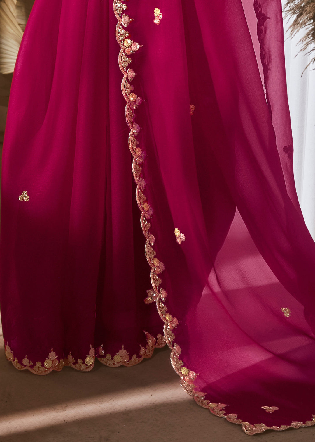 Ruby Pink Fancy Silk Saree With Printed Blouse