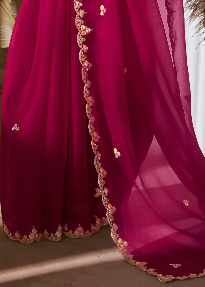Ruby Pink Fancy Silk Saree With Printed Blouse
