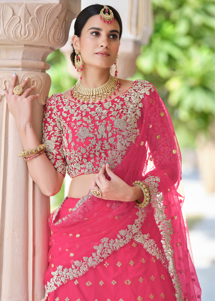 Cerise Pink Soft Net Lehenga Choli with Dori & Sequins work