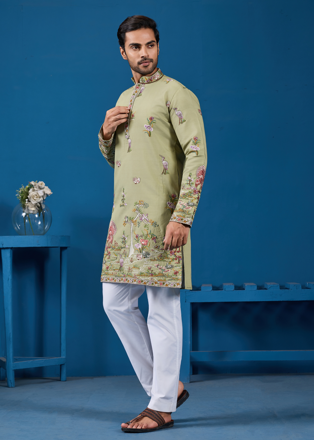 Olive Mist Mens Wear Kurta with Pant