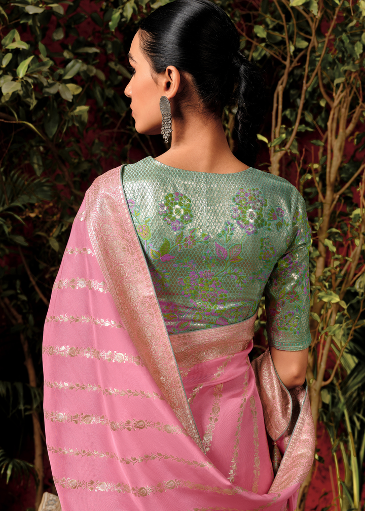 Baby Pink Zari Woven Dola Silk Saree with Designer Pallu