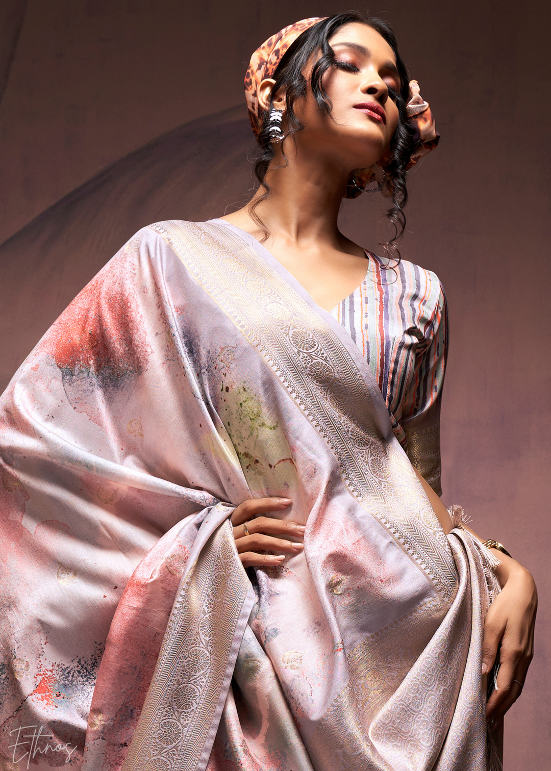 Lilac Purple Handloom Weaving Silk Saree
