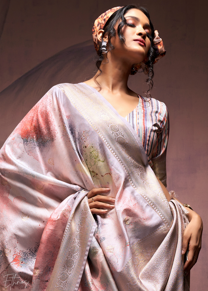 Lilac Purple Handloom Weaving Silk Saree