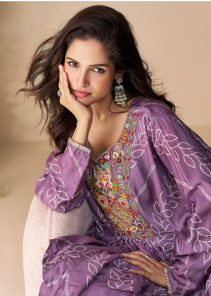 Lavender Purple Premium Chinon Silk Kurta with Pant
