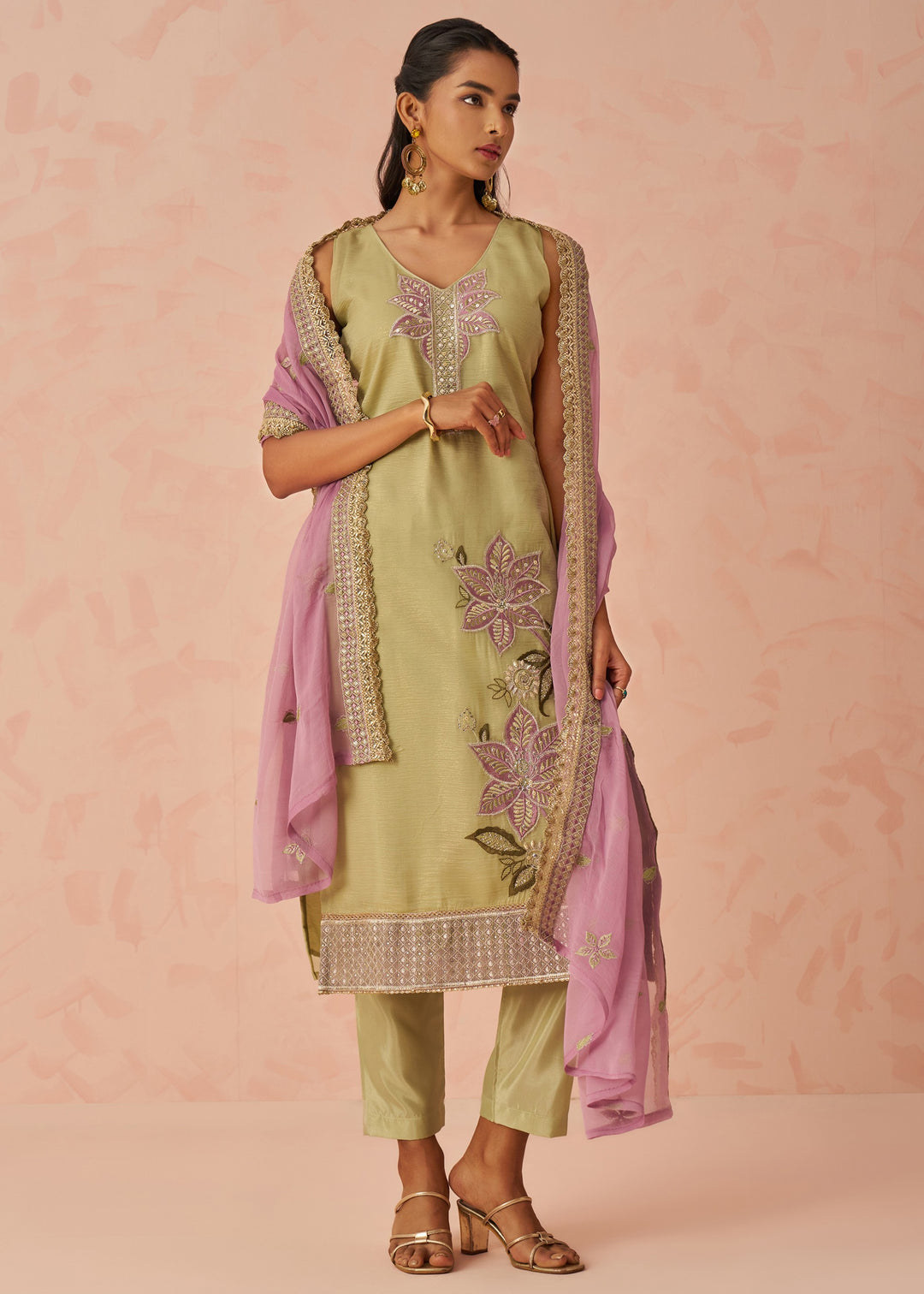 Pistachio Green Embroidered Silk Salwar Suit