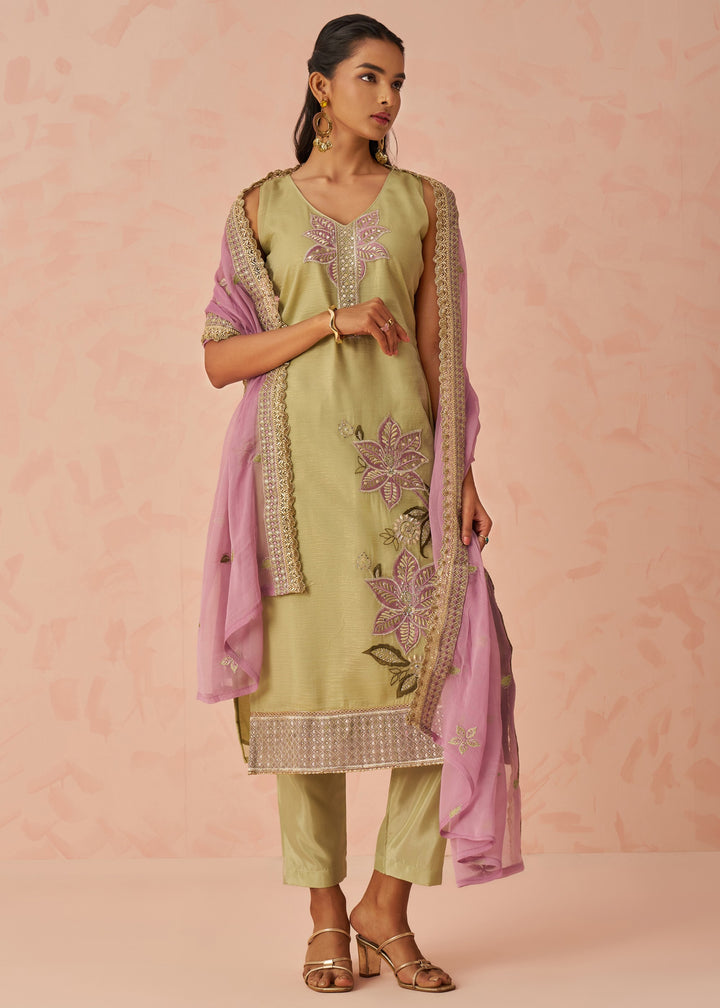 Pistachio Green Embroidered Silk Salwar Suit