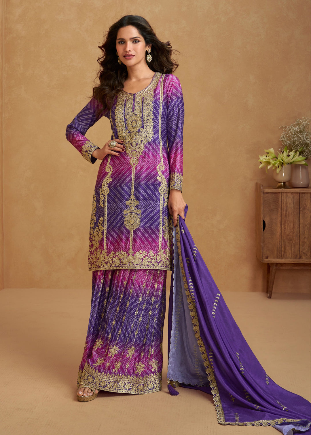 Purple With Pink Accents Silk Salwar Suit