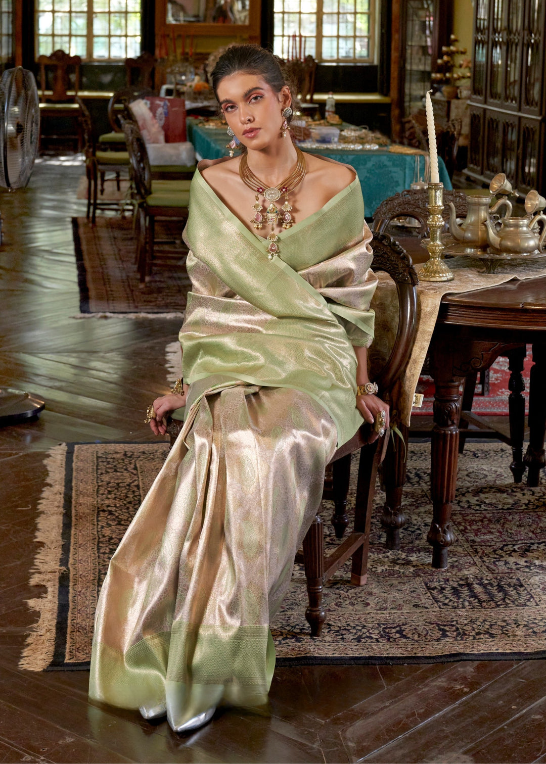 Green Pure Handloom Dharmavaram Weaving Silk Saree