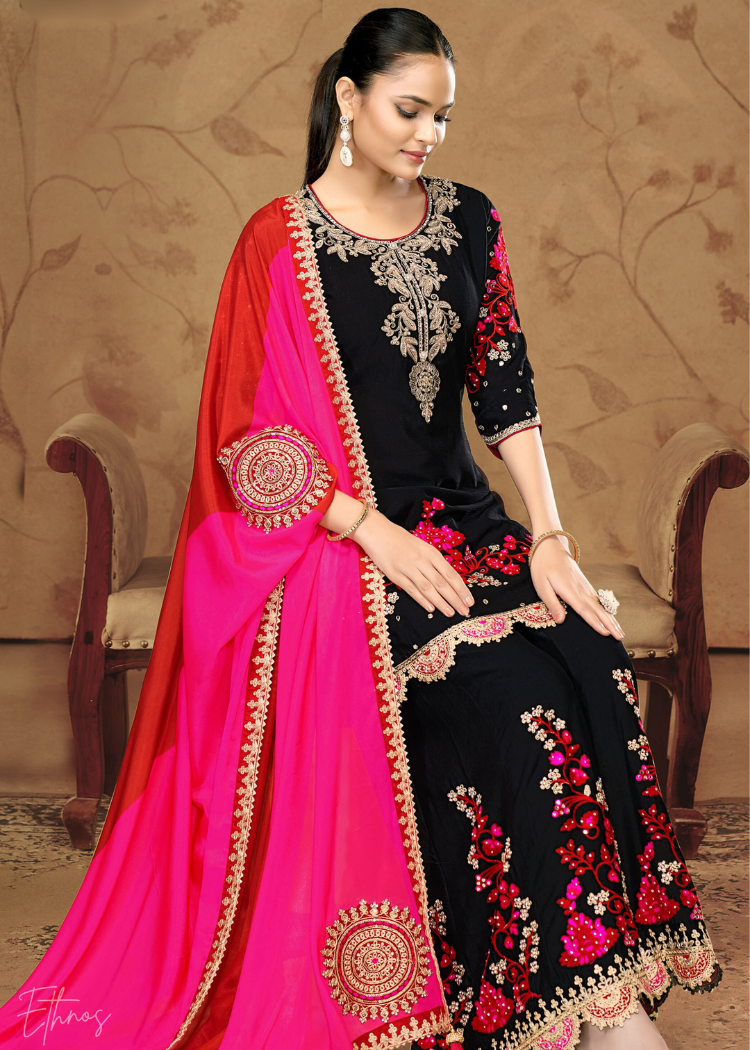 Soot Black Chinon Silk Palazzo Suit