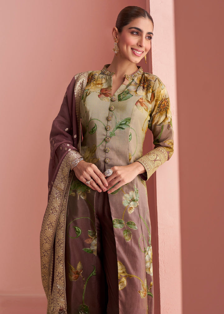 Olive Green Salwar Suit with Multi-Colored Floral Print
