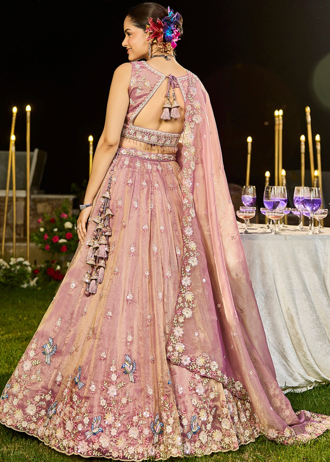 Lavender Tissue Lehenga Choli with Beads & Sequince Embroidered