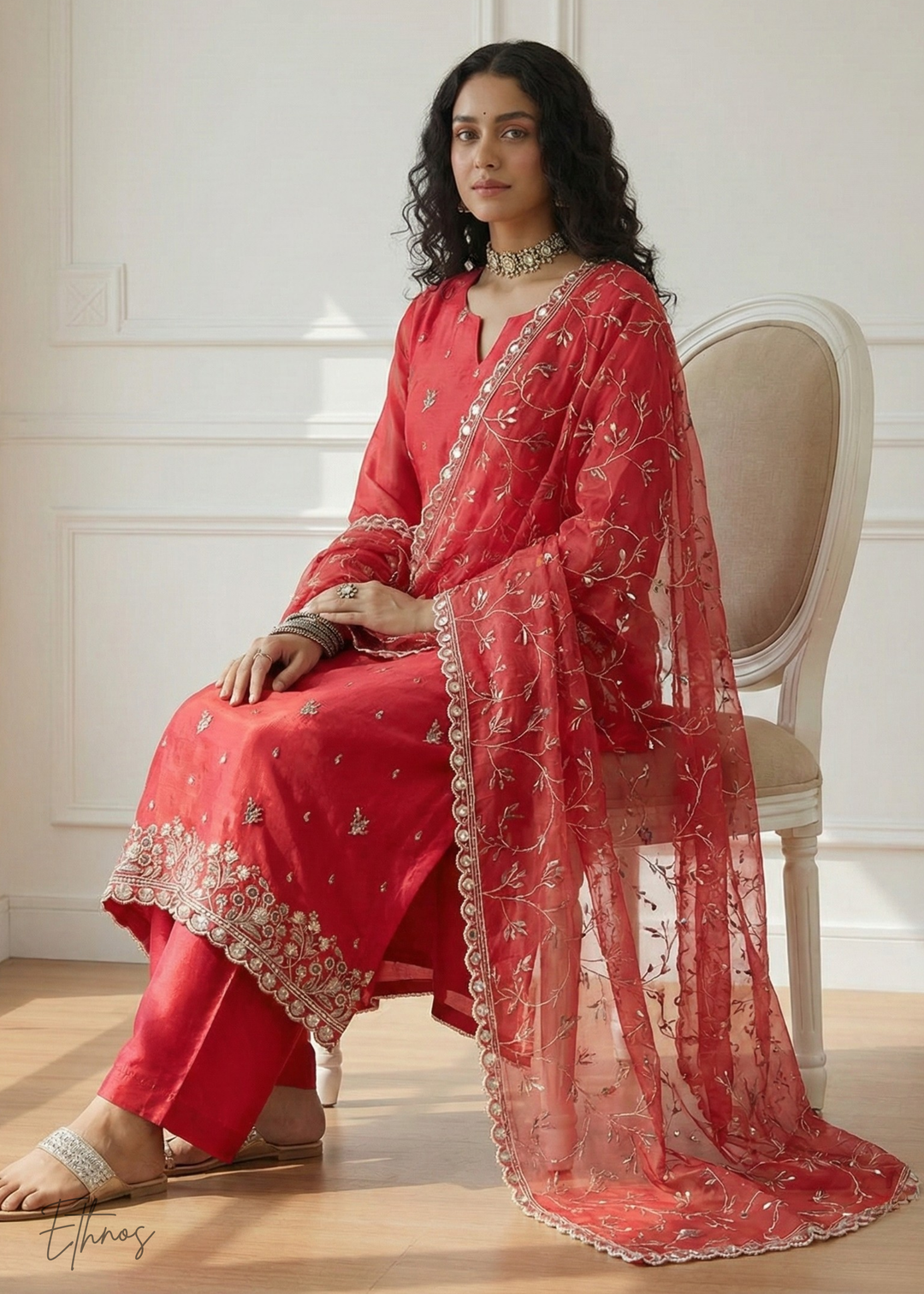 Crimson Red Organza Salwar Suit