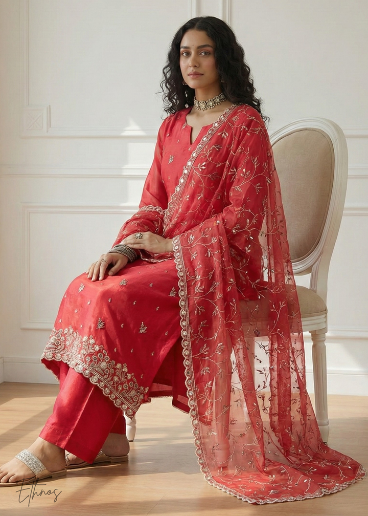 Crimson Red Organza Salwar Suit