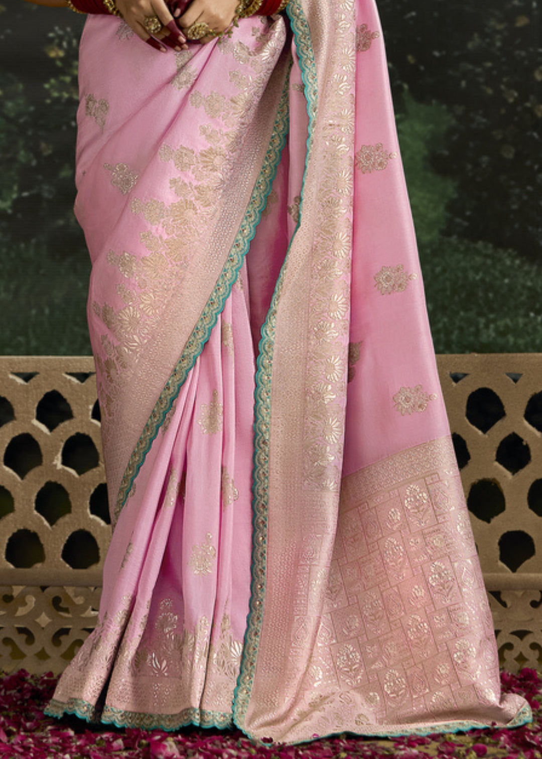 Soft Pink and Green Saree with Viscose Silk and Zari Work