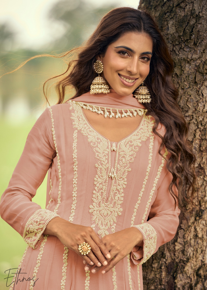 Peach Pink Georgette Anarkali Suit